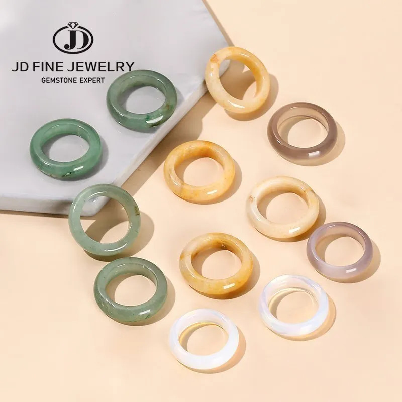 JD Natural Healing Crystal Band Rings Amethyst Agate Jasper Dainty Finger Solid Ring Women Men Fashion Minimalist Jewelry Gifts 241010