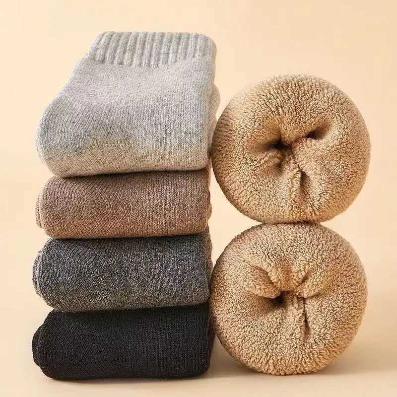 4Pairs/Lot Mens Socks Winter Merino Wool Warm Stockings Thick Snow Socks Comfort Elastic Mens Casual Mid-tube Socks EU38-46XJ241019