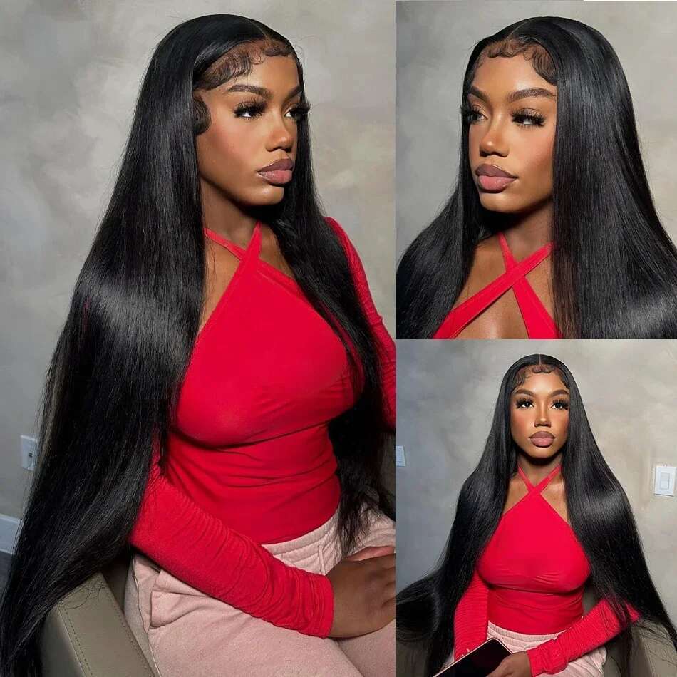 Full Density x Frontal HD Transparent Lace Inch Long Straight Closure Human Hair Pre plucked Wigs