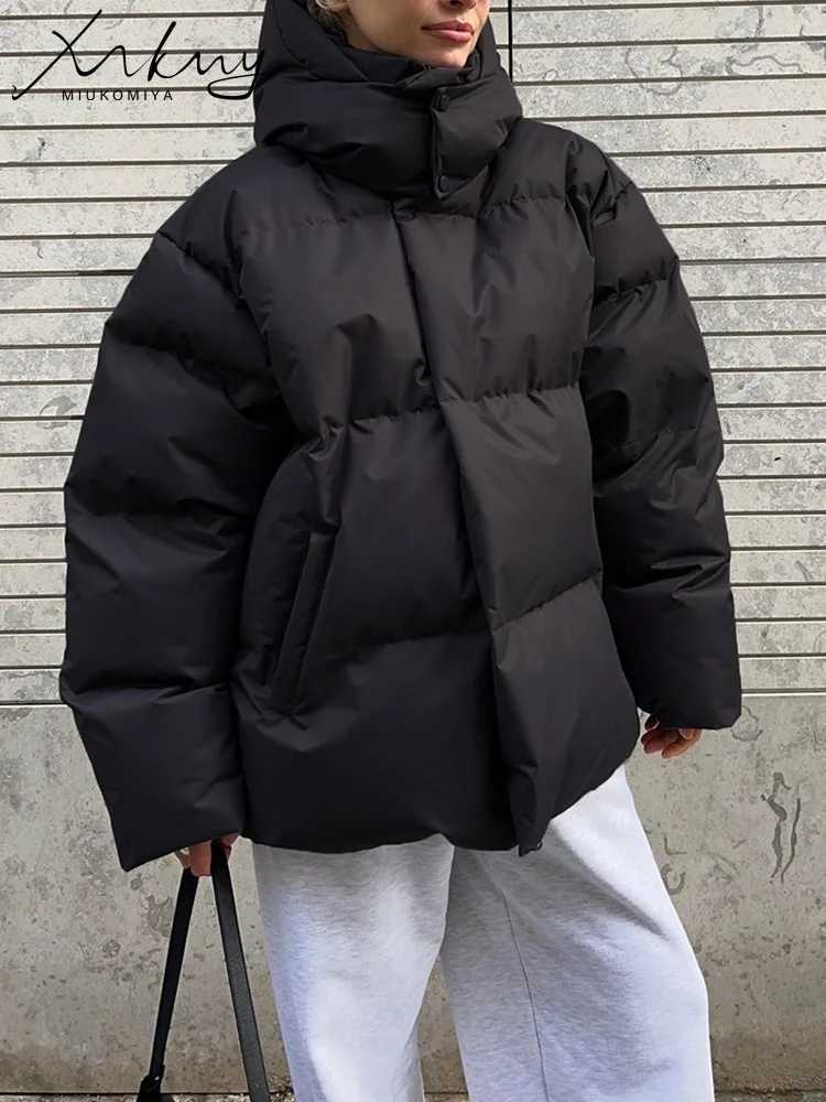 MiuKoMiYa Women Thicken Warm Parkas Winter Down Cotton Jacket With Hood Long Thick Padded Quilted Jackets Winter Coats GrayX241019