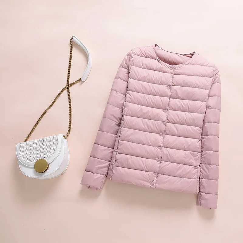 2023 New Women Down Jacket Ultralight Collarless Duck Down Korean Coat Portable Female Padded Parkas O-Neck Puffer OvercoatX241019