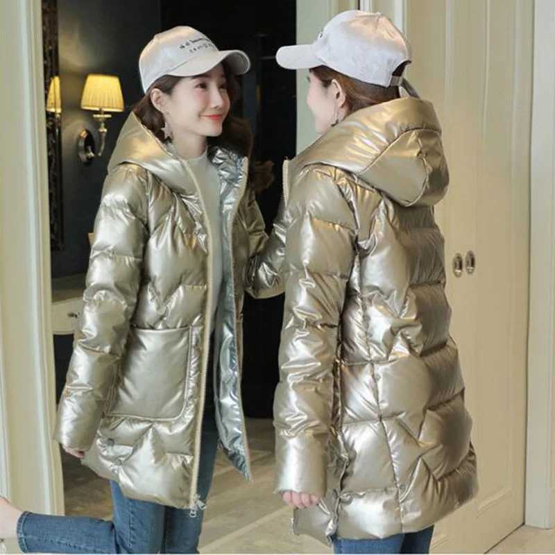 Womens Thick Warm Down Cotton Jacket 2021 New Winter Coat Female Parker Glossy Cotton Padded Jackets Mid Long Hooded OuterwearX241019