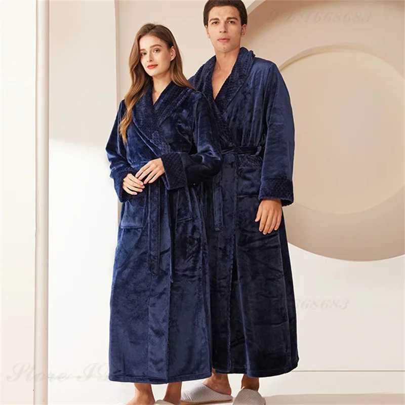 Thicken Warm Flannel Mens Kimono Bathrobe Gown Home Clothes Couples Long Robe Autumn Winter Coral Fleece Sleepwear Lounge WearXJ241018