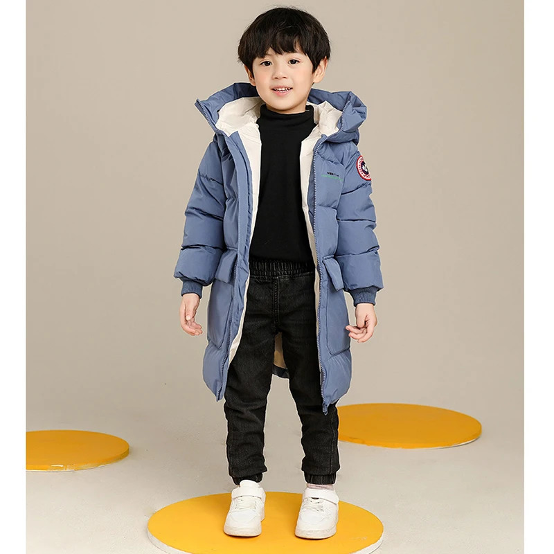 210 Years Autumn Winter Boys Jacket Solid Color Long Style Keep Warm Hooded Coat For Kids Children Birthday Present 241018