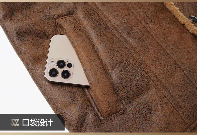 suede fur jacket for mens motorcycle jacket thickened warm artificial leather jacket outdoor jacket for mens fur collar windproof machine 241007