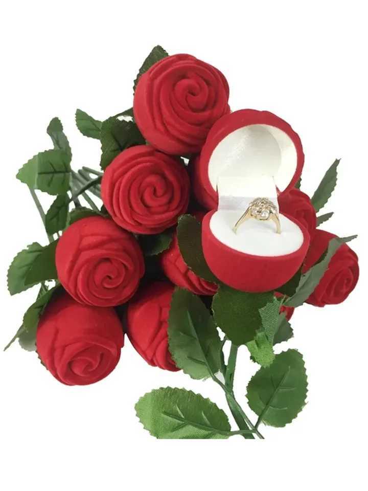 Plush rose ring box long root rose earring storage box high-end gift box engagement ring storage box W241019