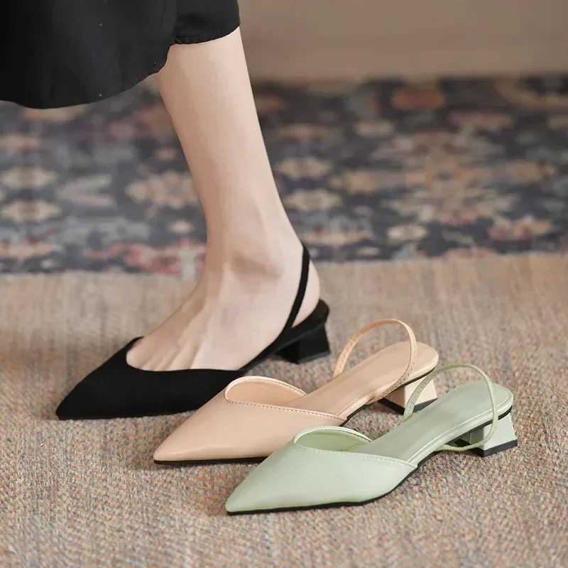 New Fashion Summer Womens Pump Womens Button Beige Single Shoes Square High Heels Comfortable Dress Party Shoes Y241019