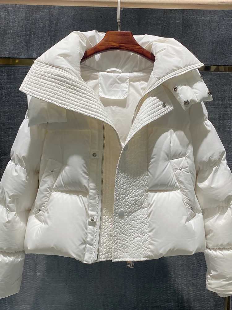 Thicken Down Jacket Women Winter Short White Duck Down Coat Hooded Parka White Black Yellow Khaki Loose Warm Coat 2023X241019