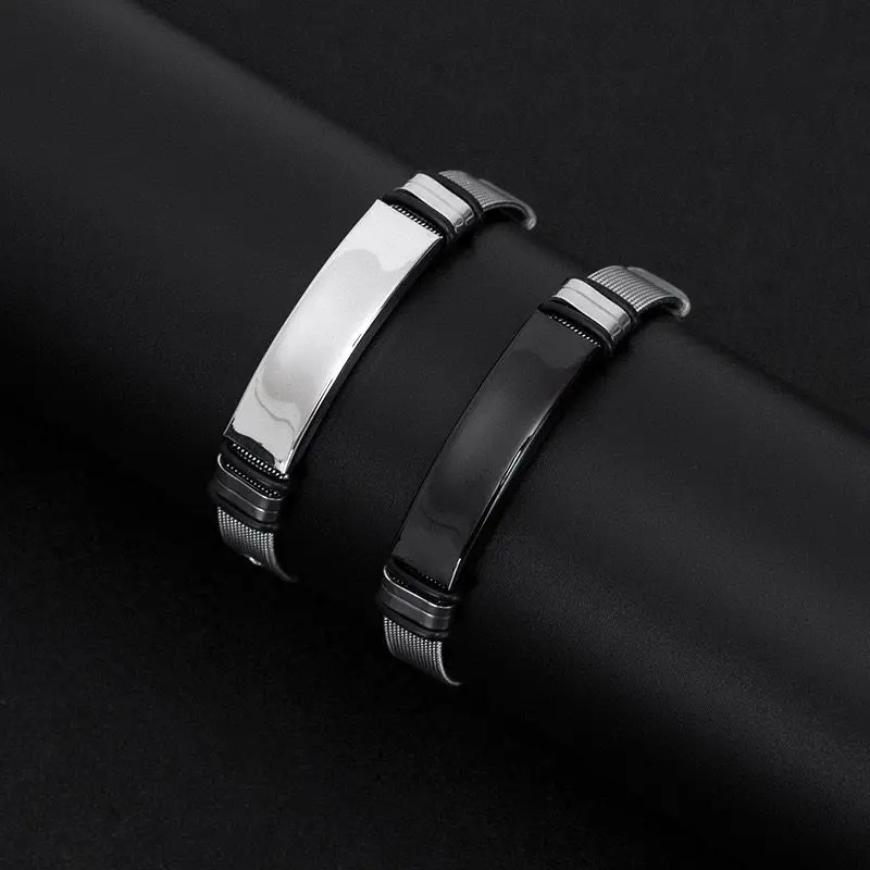 10 Simple and Stylish Punk Mens Steel Bracelets Laser Engravable Watch Straps Charm Bracelets 240925