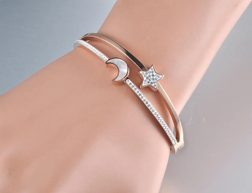 Lokaer Fashion Rhinestone and Shell Moon Star Bracelet Womens Stainless Steel Birthday Party Bracelet B19001 241018