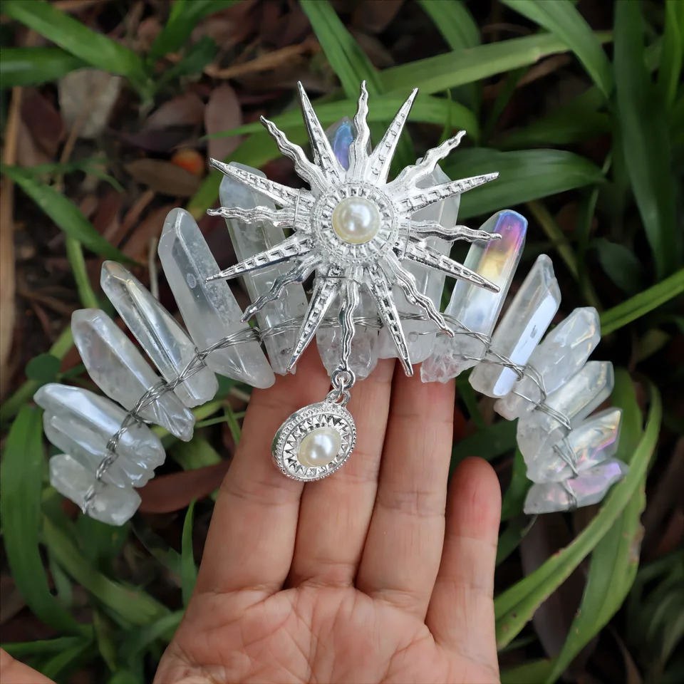 Original crystal crown sun goddess crystal tiaras jewelry hair accessories fairy headband pography props elf festival gifts 241018
