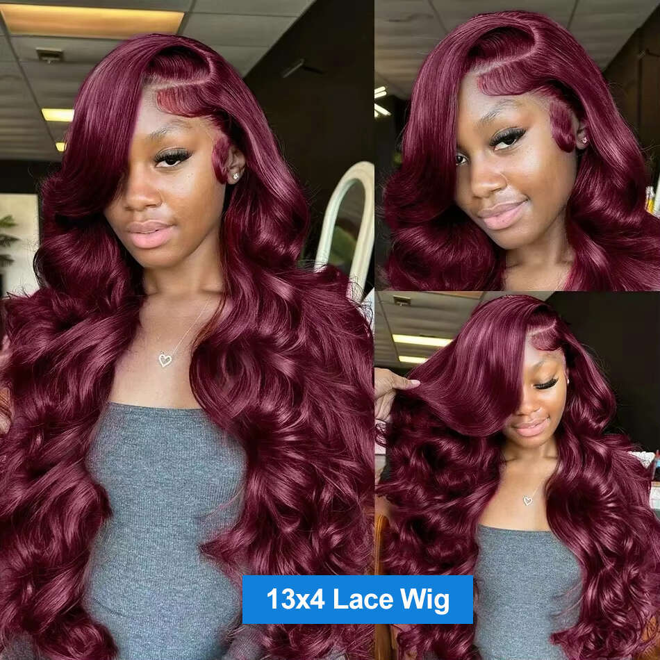 Luvin 99J Bury Body 13x4 13x6 Lace Frontal 30 32 Inches Water Wave 200% HD Transparent Human Hair Wigs For Women