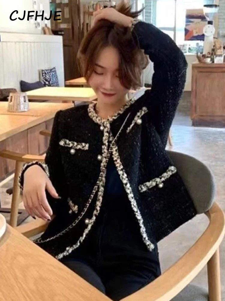CJFHJE French Lady Small Fragrant Tweed Jacket Coat Womens Spring Autumn Korean Fashion Elegant Woolen Short Outerwear 241019