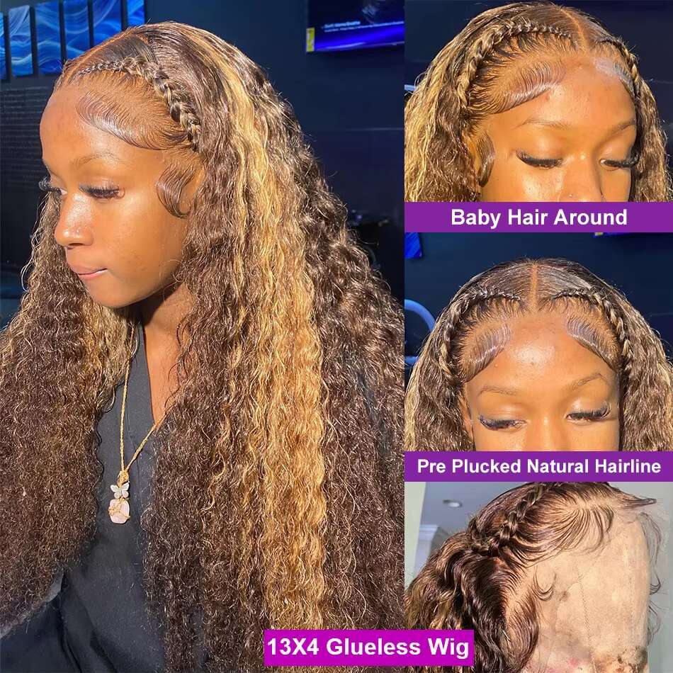 Highlight Ombre Inch Lace Front Wig Curly Human Hair Wigs Honey Blonde Colored HD Deep Wave Frontal For Black Women s al