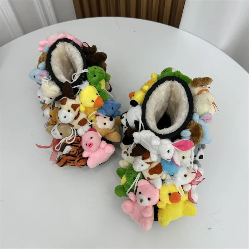Winter snow boots childrens teddy boots covering the fluffy calf platform filled with animals with cute childrens snow boots 241018