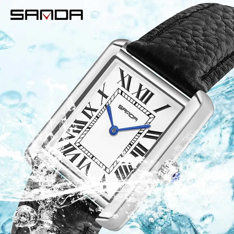 SANDA Couple Watch 30M Waterproof Casual Womens Quartz Watch Wear resistant Leather Strap Square Dial Design Reloj 241018