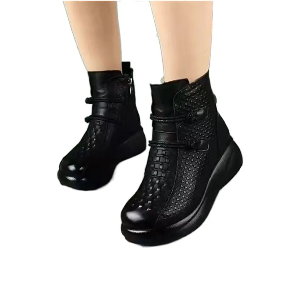 PU leather plush Martin womens boots solid color thick insulation womens snow boots anti slip casual shoes 241018