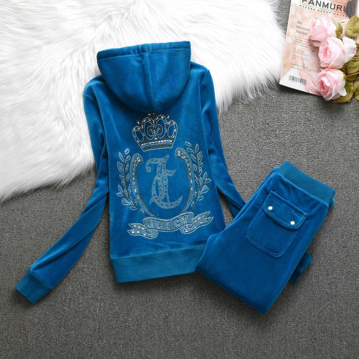 Women's Two Piece Pants JUICY COMETRURE VELVET Casual Tracksuit Womens Velvet Set Diamond Juicy 2 pieces Y241019IYC6 C260312