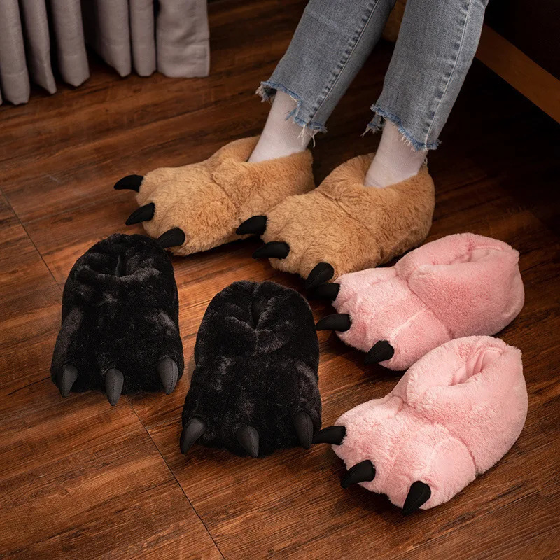 Womens and Girls Winter Slippers er Christmas Animal Slippers Bear Claw Thick Fur House Shoes 241018