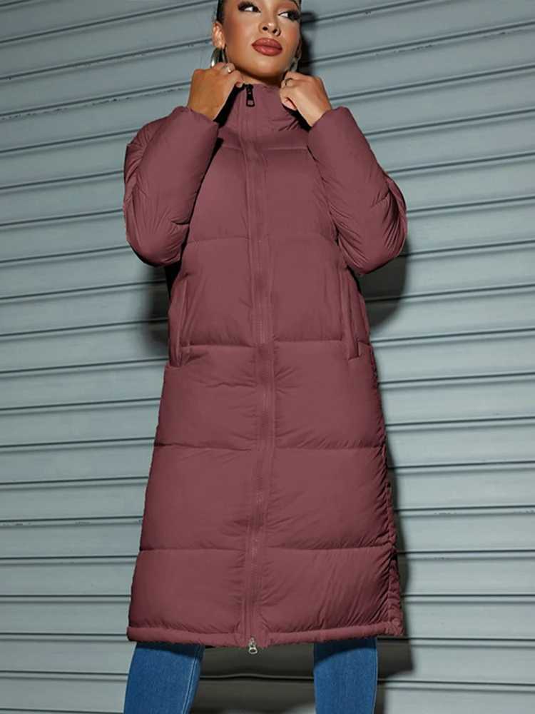 Medium Long Parka Cotton-padded Coat Women Casual Zipper Pockets Long Sleeve Female Down Jacket Winter Lady Warm Outerwears 2024X241019