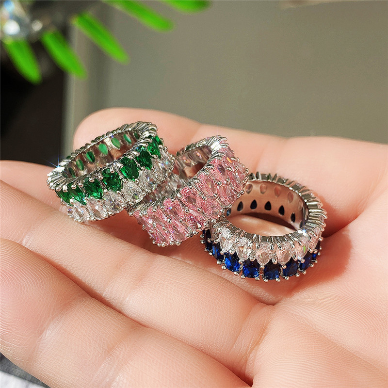 Ring for women light luxury double row of water drop zircon ring for men couple rings designer 9mm crystal ring wedding jewelry