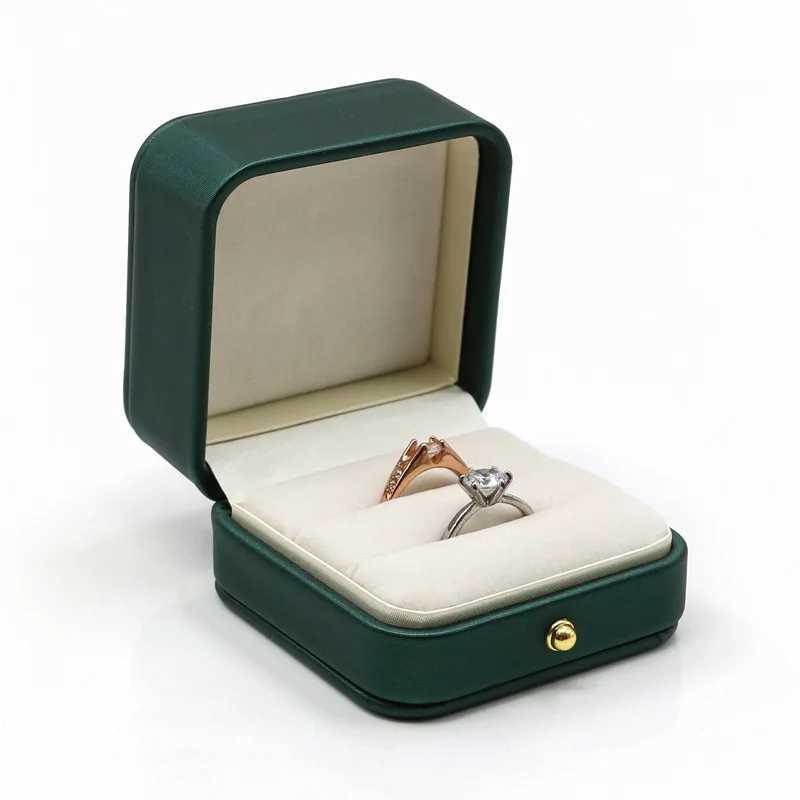 Vintage Double Slot Ring Box Pearl Treasure Box Wedding Proposal Engagement Ring Gift Organizer Storage Box PU Leather Packaging Box W241019