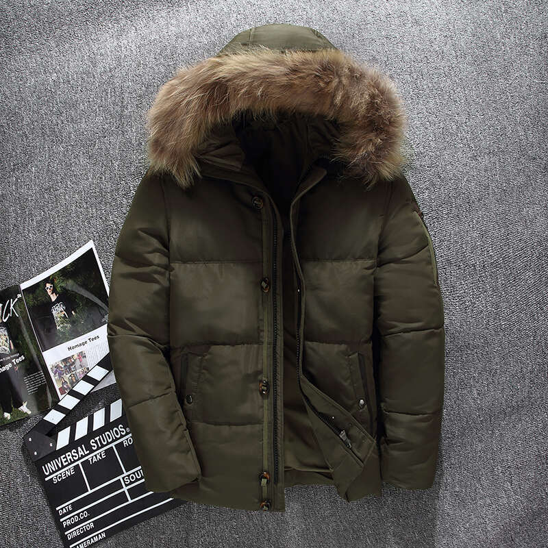 Down Jacket Men Faux Fur Coat Casual Fur Hood Jacket Windproof Thick Winter Brand-Clothing Outerwear Men Parkas