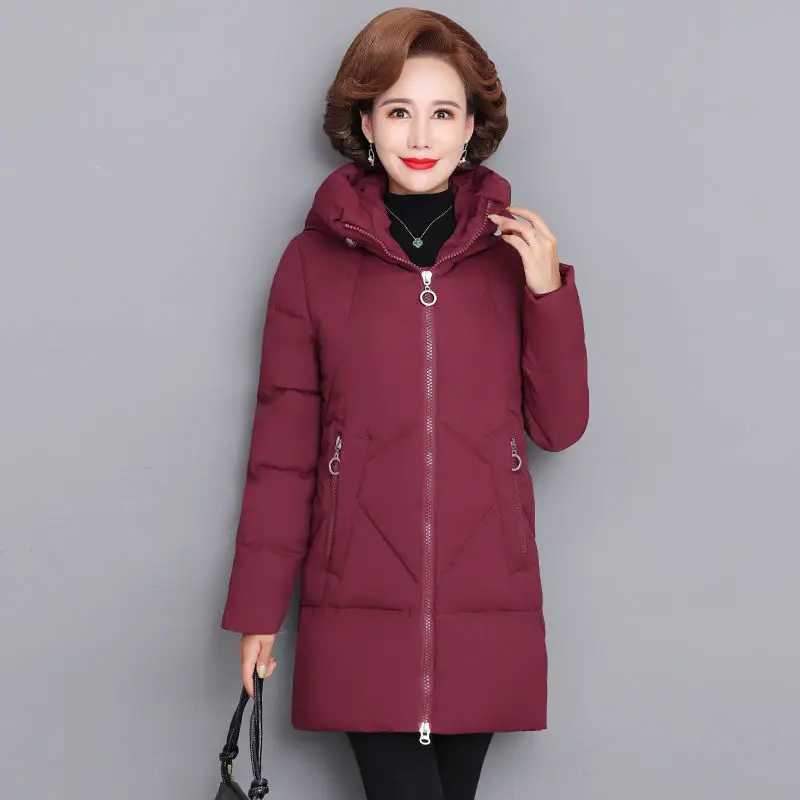 Hooded Thick Down Jacket Female 2023 New Middle Aged Mother Cotton Winter Coat Grandmother Wear Plus Size Long Parka Women 6XLX241019