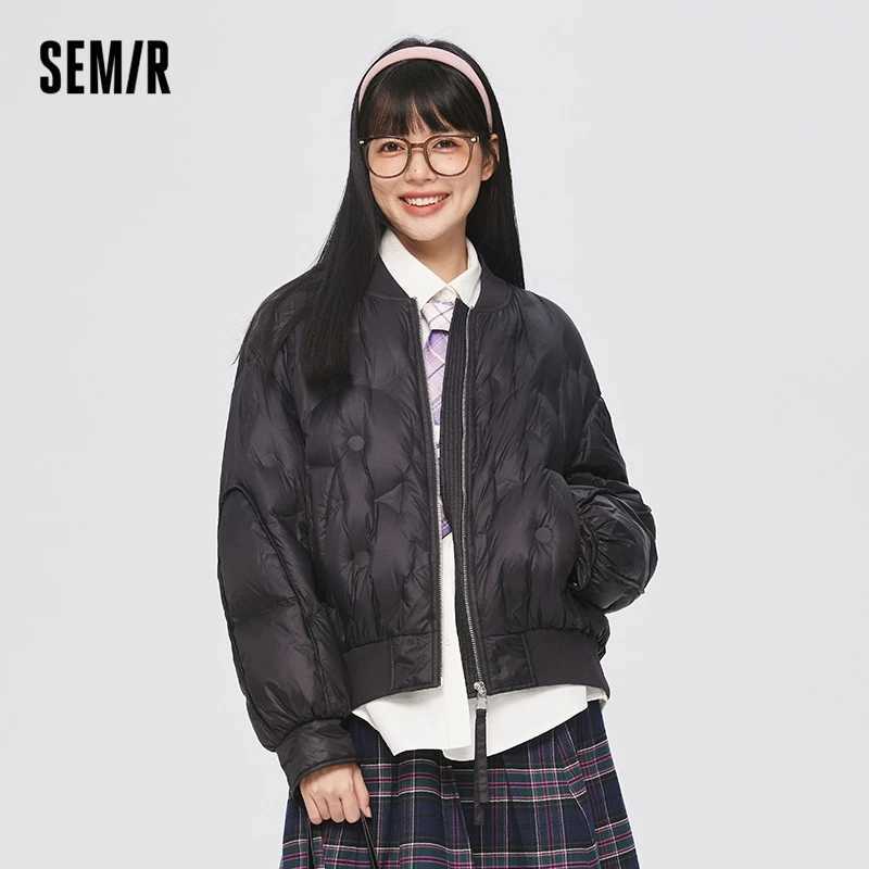 Semir Down Jacket Women Mid-Length Design Baseball Collar Loose 2022 Winter New Coat Retro FashionX241019