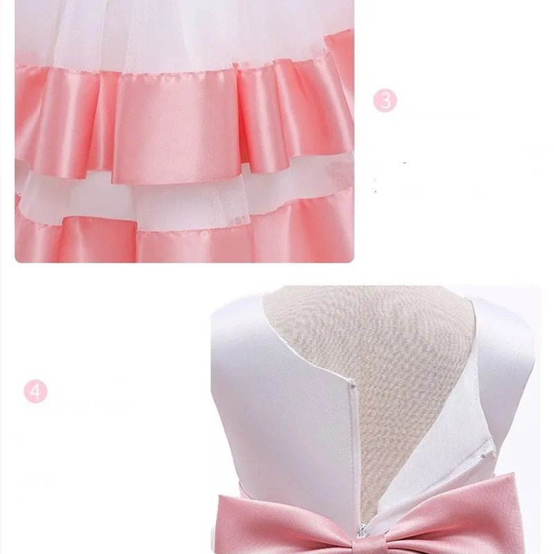 Satin Gauze Big Bow Baby Girls Princess Dress Summer Wedding Ball Christmas Birthday Party Costume Girl Dresses Gift Headband 241008
