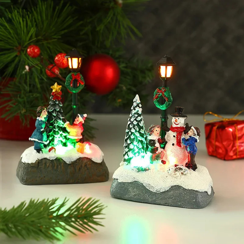 decorations resin small house micro landscape Light snowman tabletop display Christmas gift 241018