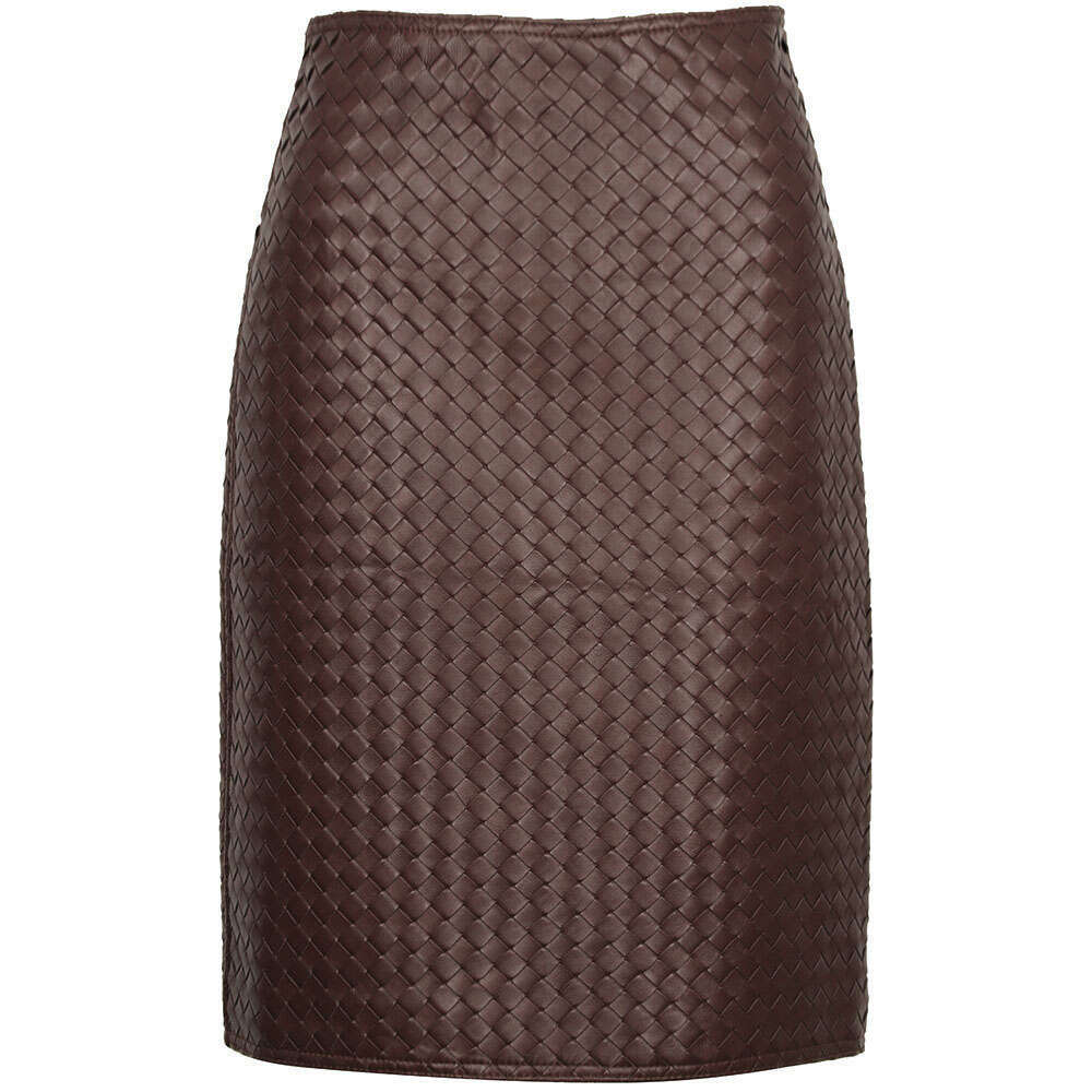 Yoloagain 2024 Spring New Hand-Woven High Waist Straight Real Leather Skirt Women