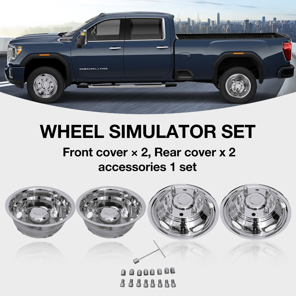 17 Inch 8 Lugs 5 Hand Holes Stainless Steel Wheel Simulators for 2011-2021 Chevy GMC 3500 Dually Truck wheel cover