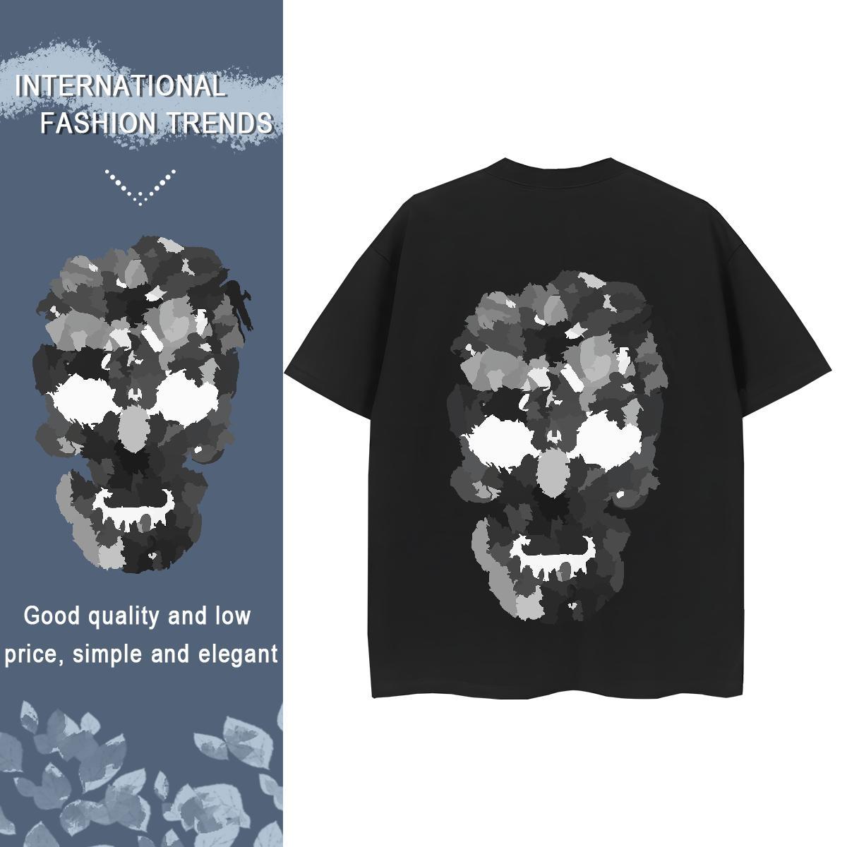 TOP Quality T Shirts Women 230g 100% Cotton Short Sleeve O-Neck Street Casual skull Unisex Tshirts Free Shipping Anime Tops