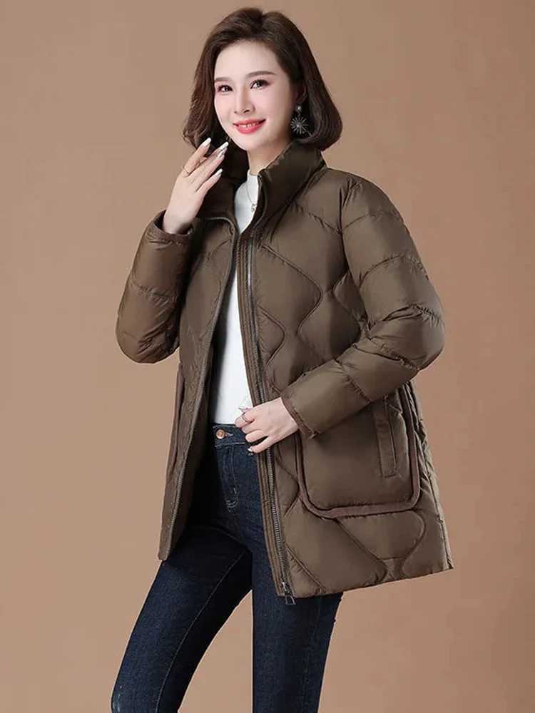 Oversized Lightweight Down Cotton Coats Winter Loose Mid-length Casual Basic Jaqueta Tops Korea Warm Classic Big Pocket JacketsX241019