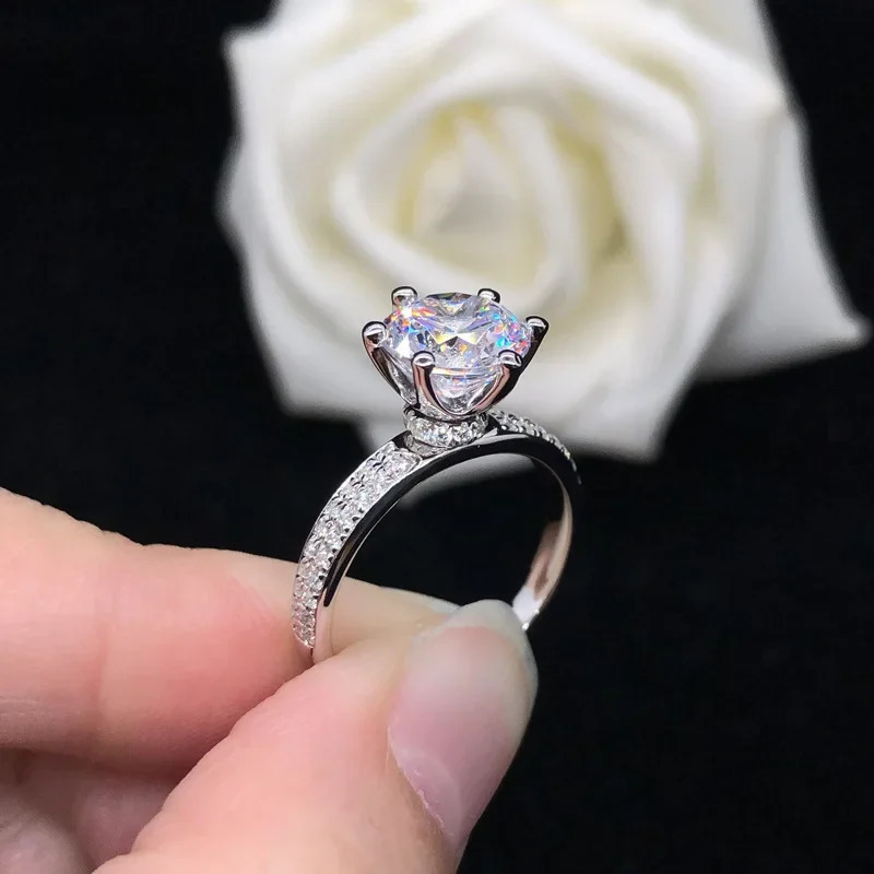 Solid 14K White Gold AU585 White Gold PT950 Six Claw Set Diamond Ring 14K Gold Recommended Card 2 Diamond Ring 241007