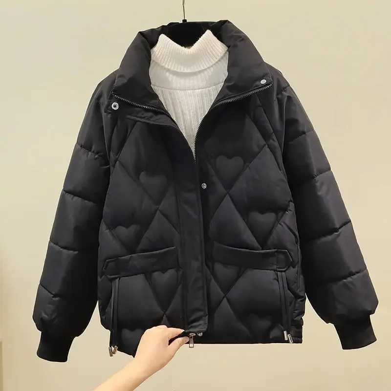 Women Korean Thick Warm Down Cotton Puffer Jacket Long Sleeve Hooded Parka Winter Coat Pockets Solid Plus Size Loose OvercoatX241019