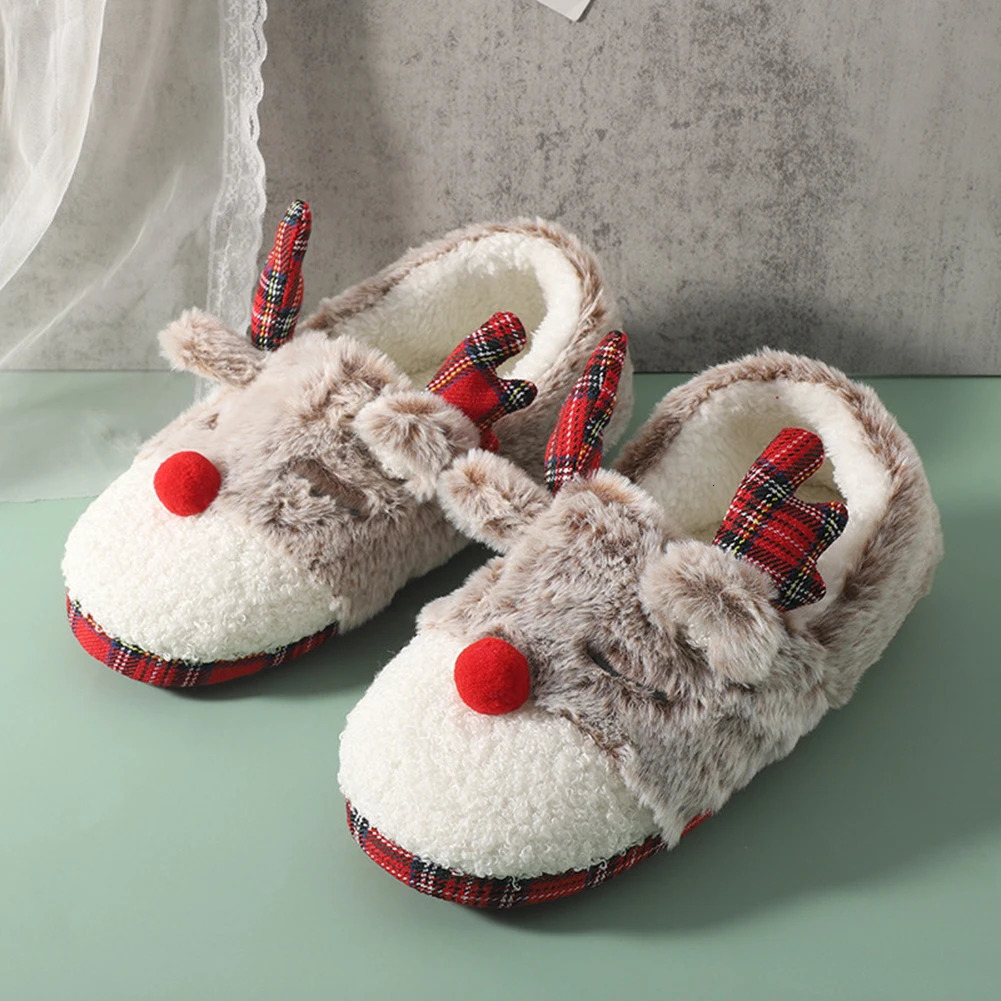 Womens Christmas reindeer house slippers anti slip home cotton shoes comfortable reindeer soft shoes cold weather home indoor 241018