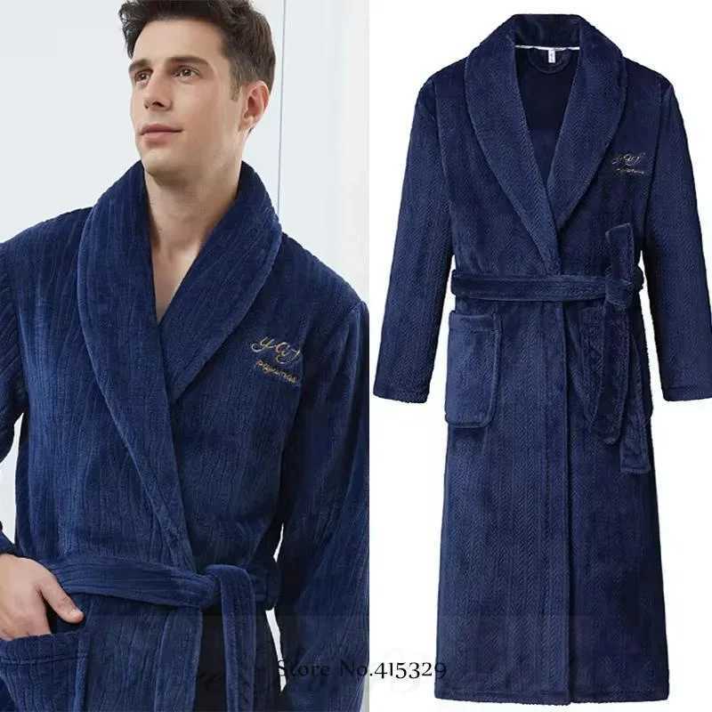 Winter Nightwear Kimono Bathrobe Gown PLUS SIZE Thick Flannel Long Robe Couple Sleepwear Home Clothes Coral Fleece LoungewearXJ241018