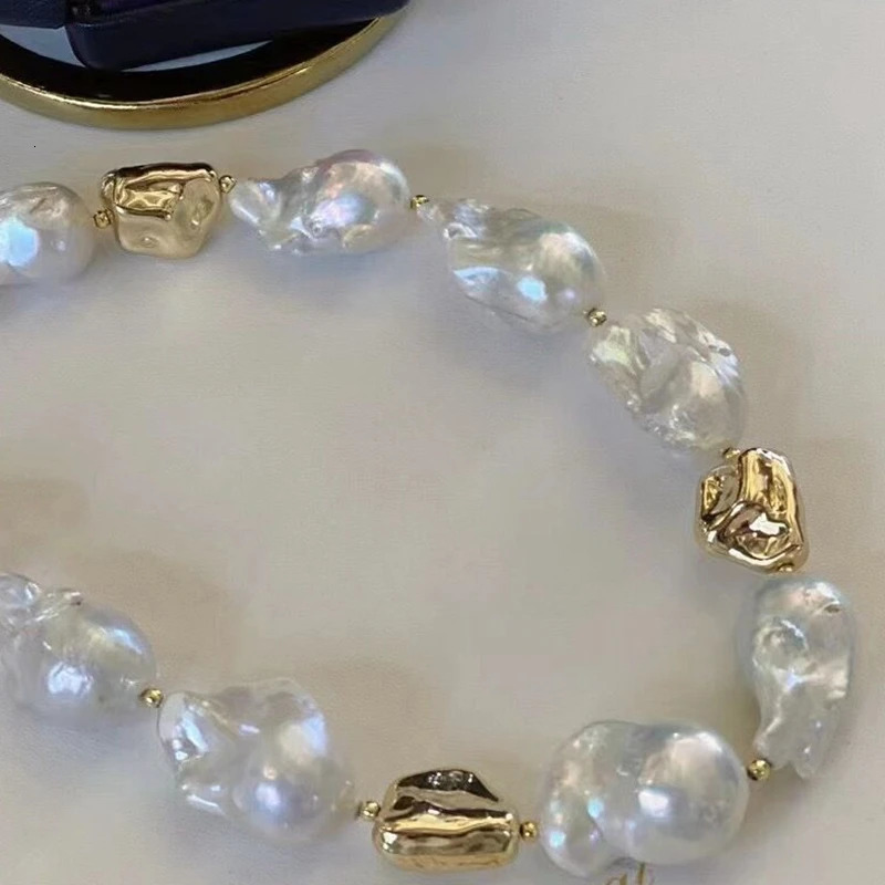 100% natural irregular freshwater Baroque pearl necklace suitable for womens 14K gold filled gold nugget fashion light 241018