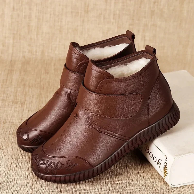 Comemore Womens Leather Ankle Fur Boots Thick Bottom Plush Shoes Womens Winter Warm Fur Boots Womens Fashion Shoes 241018