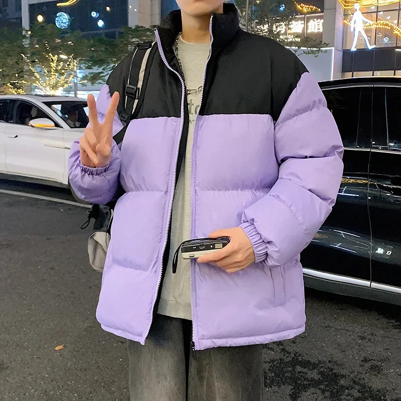 Winter mens patch work color Parkas Korean mens stand collar warm thick inflatable jacket mens fashion cotton Parka Coats 241019