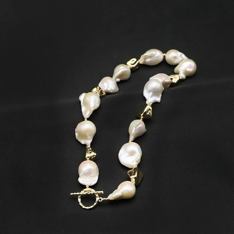 100% natural irregular freshwater Baroque pearl necklace suitable for womens 14K gold filled gold nugget fashion light 241018