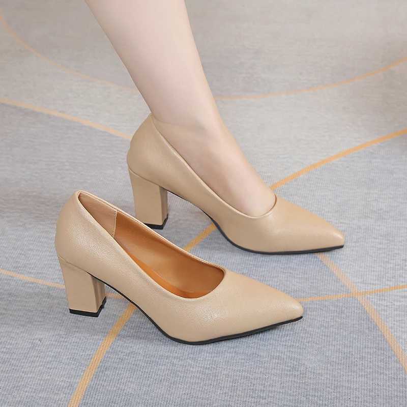 7.5cm Plus size 35-40 basic pump toe high-heeled boat shoes womens dress shoes light white wedding shoes black Y241019
