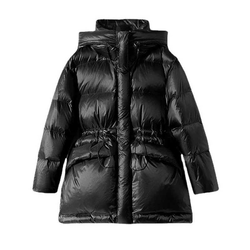 Premium Goose Down Jacket Hooded Down Jacket Womens High-end Womens Clothing Winter Clothing Medium and Long Coat Waist WhiteX241019