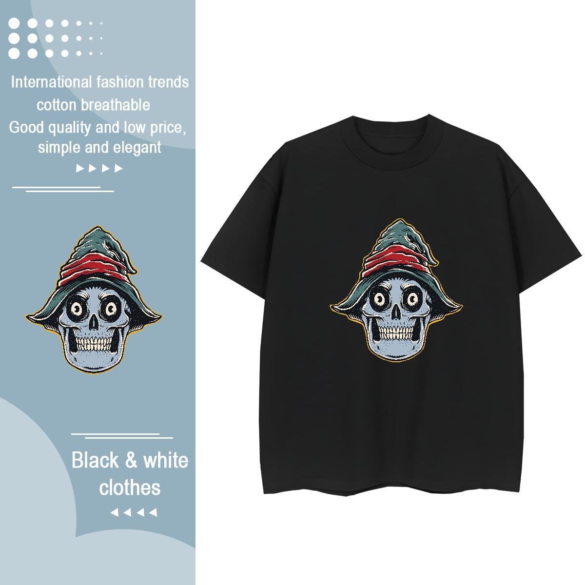 Fashion Women T Shirts 100% Cotton 230g Round Neck Short Sleeve Casual skull Tshirt for Man Woman Soft Plus Size Cartoon Clothings