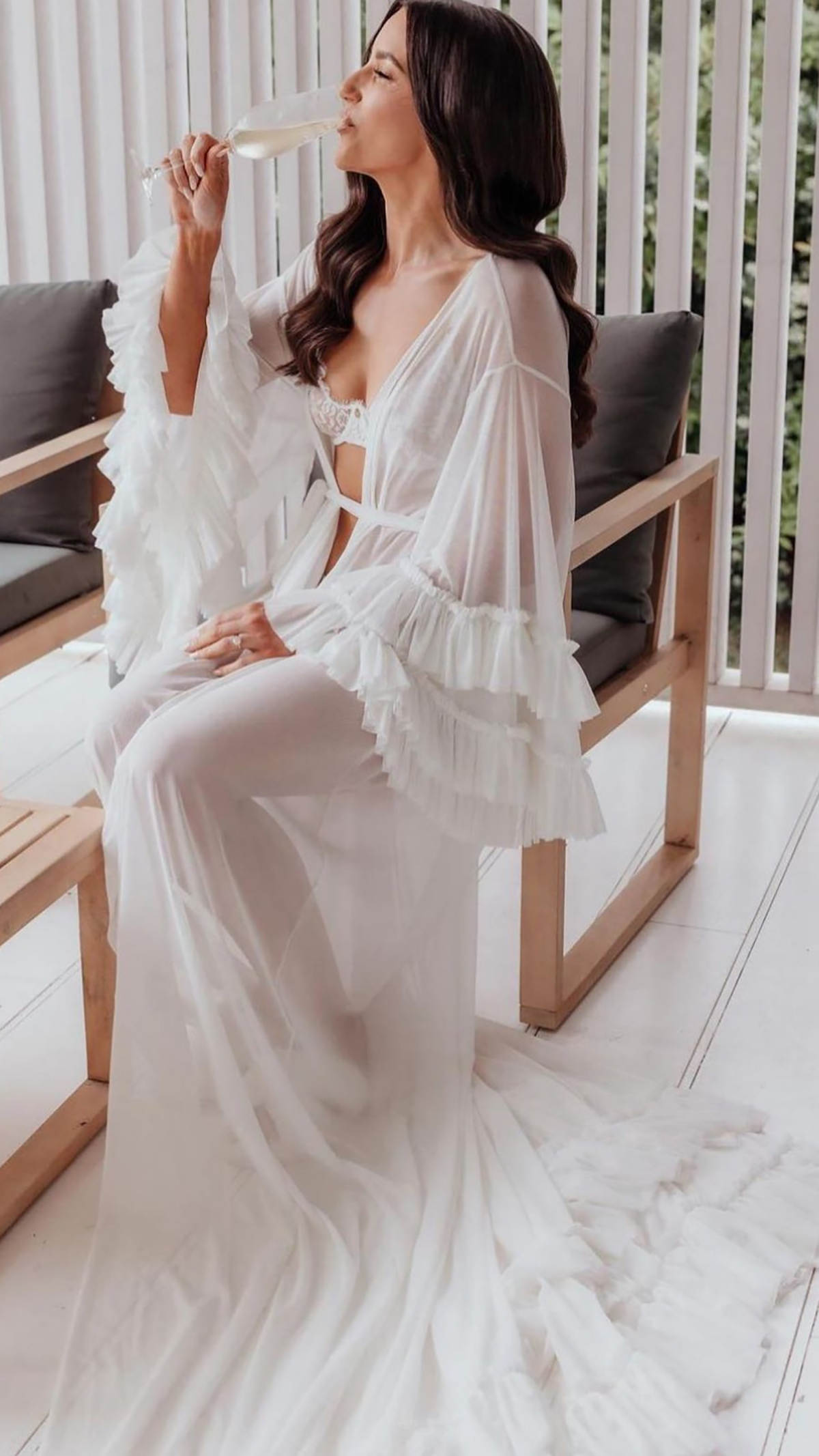 Illusion Evening Dress V Neck Long Sleeve Tiered Pregnant Party Split Tulle Women Bathrobe Ruffles Nightgown Pijama Custom Made