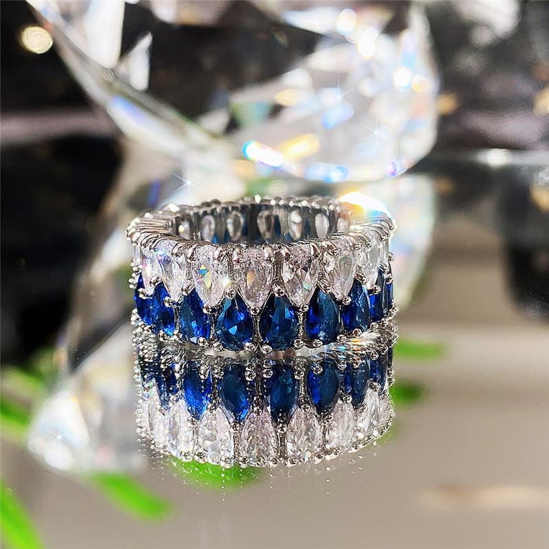 Ring for women light luxury double row of water drop zircon ring for men couple rings designer 9mm crystal ring wedding jewelry