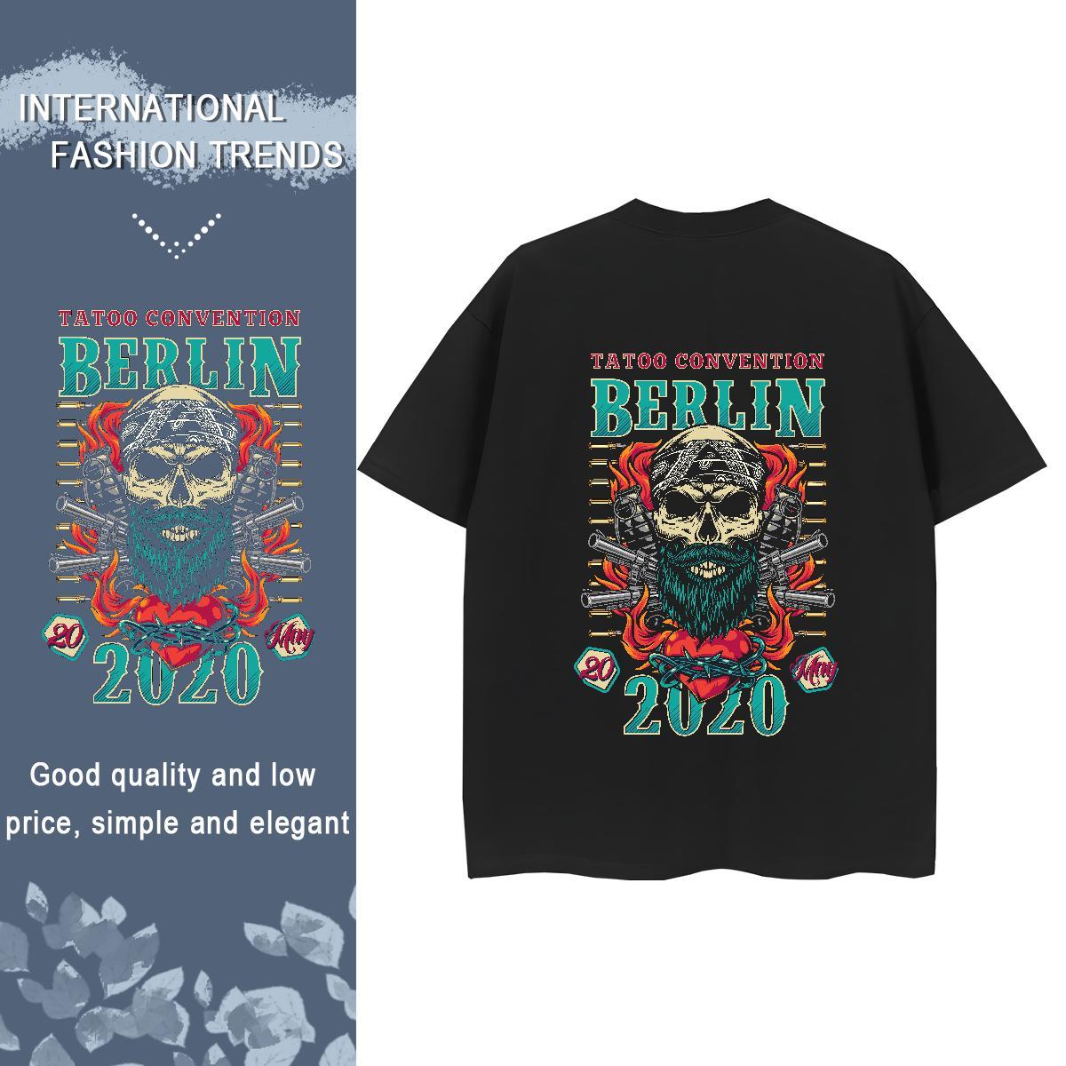 Fashion Casual T-Shirts 230g 100% Cotton Crew Neck Breathable Street Casual skull Couples T Shirts Popular Custom Printed Tops
