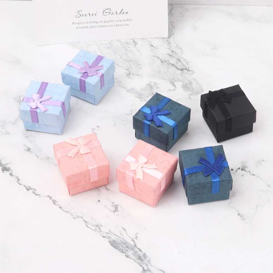 Paper bow ring pendant necklace storage box Jewelry display packaging box Heaven and earth cover gift box W241019